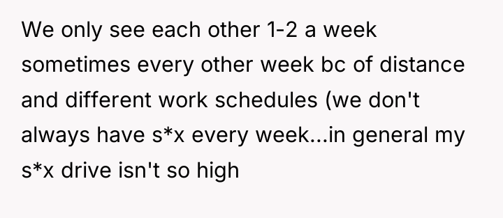 We only see each other 1-2 a week sometimes every...
