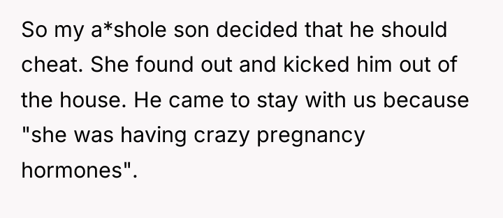 So my a*shole son decided that he should cheat. She...