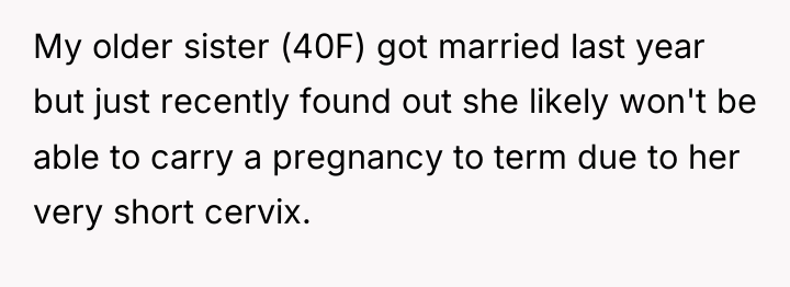 My older sister (40F) got married last year but just...