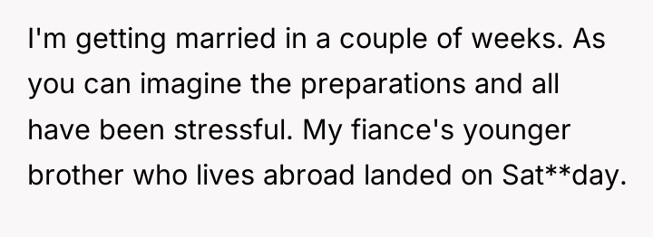 I'm getting married in a couple of weeks. As you...