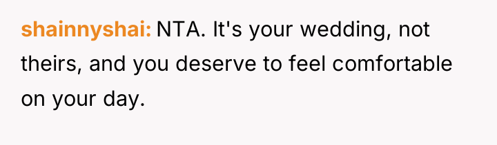 shainnyshai NTA. It's your wedding, not theirs, and you deserve...