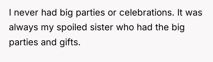 I never had big parties or celebrations. It was always...