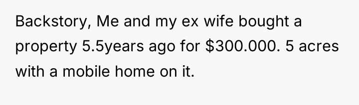 Backstory, Me and my ex wife bought a property 5.5years...