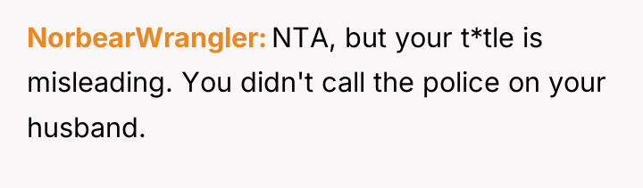 NorbearWrangler NTA, but your t*tle is misleading. You didn't call...