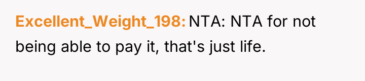 Excellent_Weight_198 NTA: NTA for not being able to pay it,...