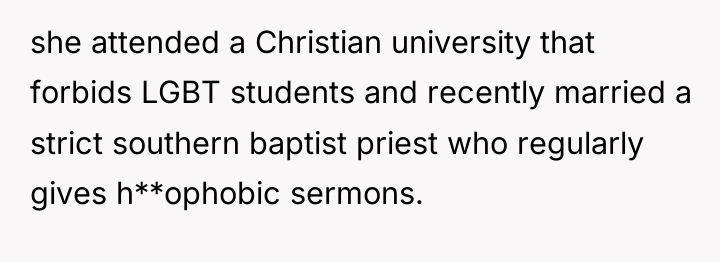 she attended a Christian university that forbids LGBT students and...