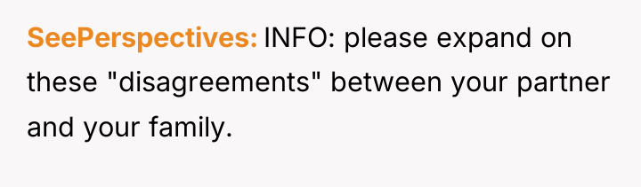 SeePerspectives INFO: please expand on these "disagreements" between your partner...