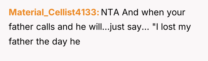 Material_Cellist4133 NTA And when your father calls and he will...just...