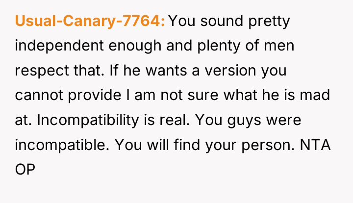 Usual-Canary-7764 You sound pretty independent enough and plenty of men...