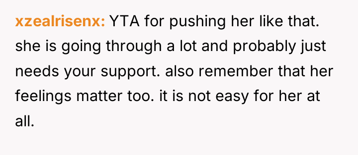 xzealrisenx YTA for pushing her like that. she is going...