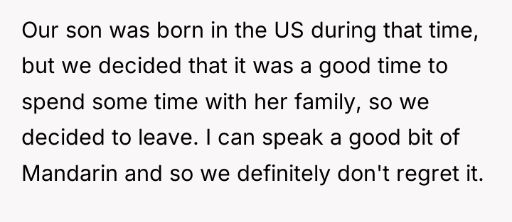 Our son was born in the US during that time,...