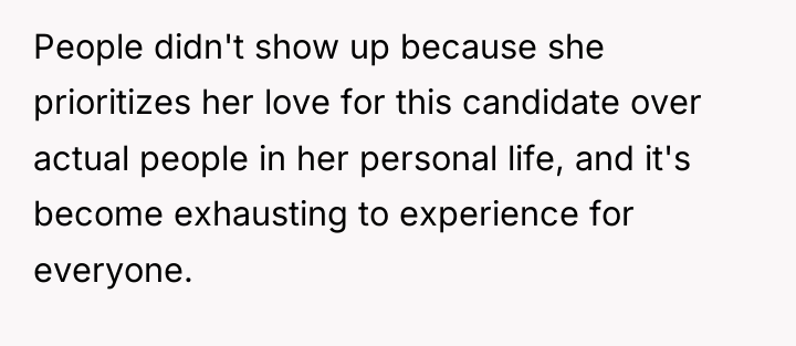 People didn't show up because she prioritizes her love for...