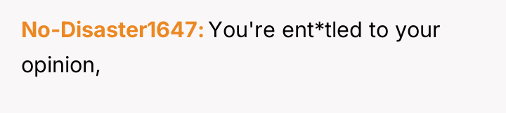 No-Disaster1647 You're ent*tled to your opinion,
