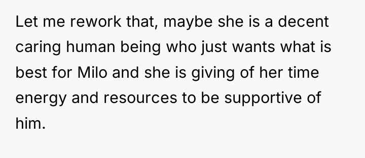 Let me rework that, maybe she is a decent caring...