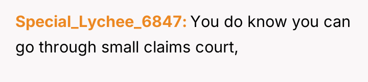 Special_Lychee_6847 You do know you can go through small claims...