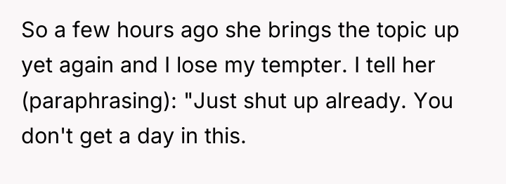 So a few hours ago she brings the topic up...