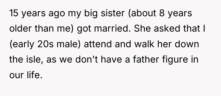 15 years ago my big sister (about 8 years older...