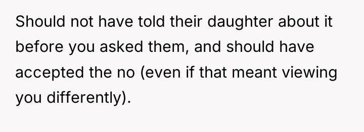 Should not have told their daughter about it before you...