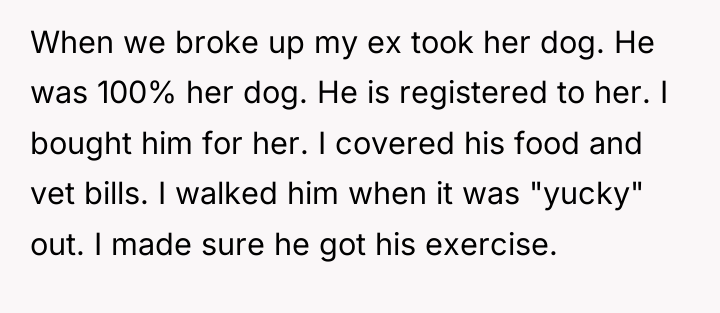 When we broke up my ex took her dog. He...