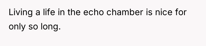 Living a life in the echo chamber is nice for...