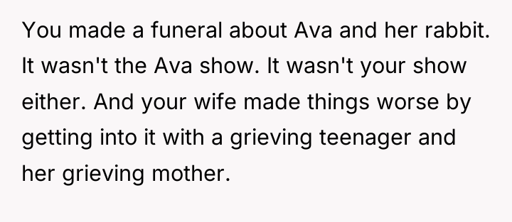 You made a funeral about Ava and her rabbit. It...