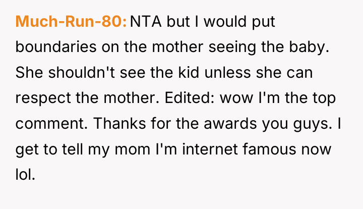 Much-Run-80 NTA but I would put boundaries on the mother...
