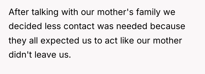 After talking with our mother's family we decided less contact...