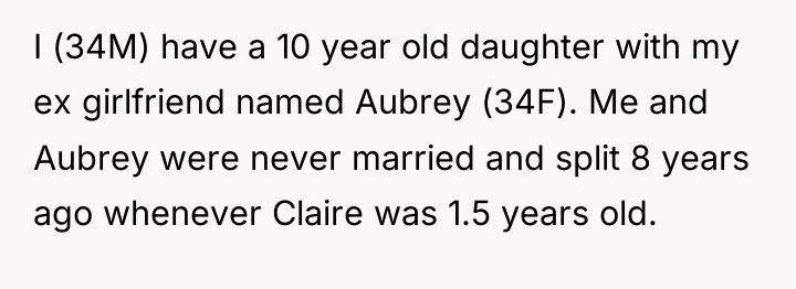 I (34M) have a 10 year old daughter with my...