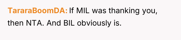 TararaBoomDA If MIL was thanking you, then NTA. And BIL...