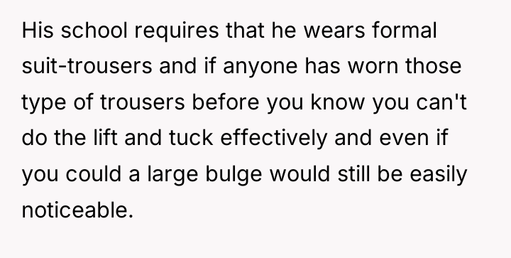 His school requires that he wears formal suit-trousers and if...