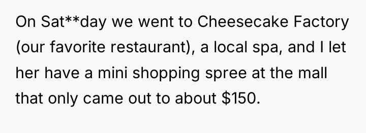 On Sat**day we went to Cheesecake Factory (our favorite restaurant),...