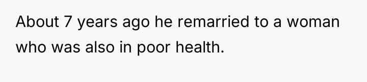 About 7 years ago he remarried to a woman who...