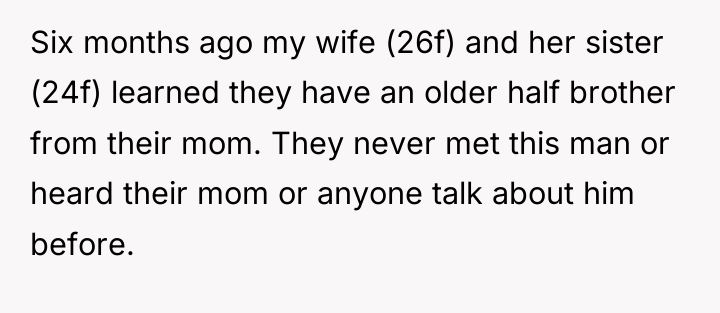 Six months ago my wife (26f) and her sister (24f)...
