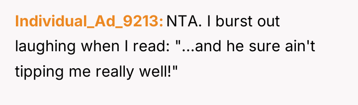 Individual_Ad_9213 NTA. I burst out laughing when I read: "...and...