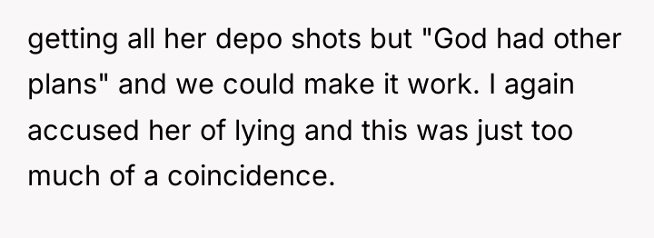 getting all her depo shots but "God had other plans"...