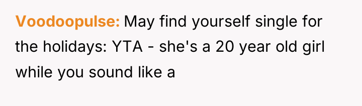 Voodoopulse May find yourself single for the holidays: YTA -...