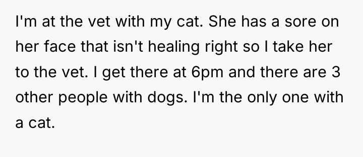 I'm at the vet with my cat. She has a...
