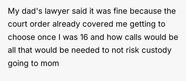 My dad's lawyer said it was fine because the court...