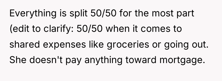 Everything is split 50/50 for the most part (edit to...