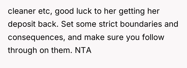 cleaner etc, good luck to her getting her deposit back....