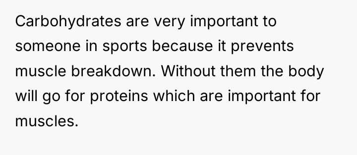 Carbohydrates are very important to someone in sports because it...