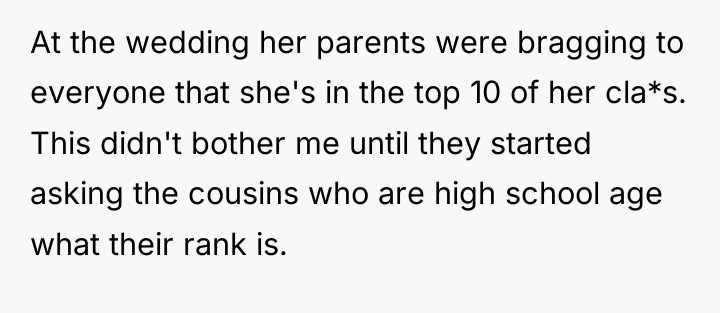 At the wedding her parents were bragging to everyone that...