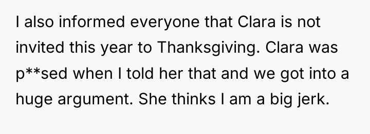 I also informed everyone that Clara is not invited this...