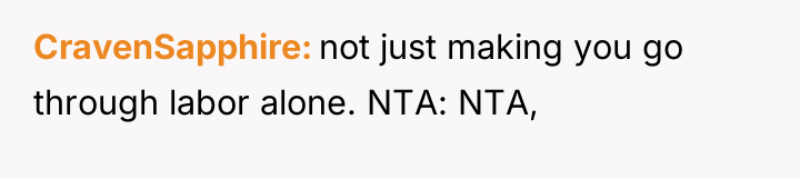 CravenSapphire not just making you go through labor alone. NTA:...