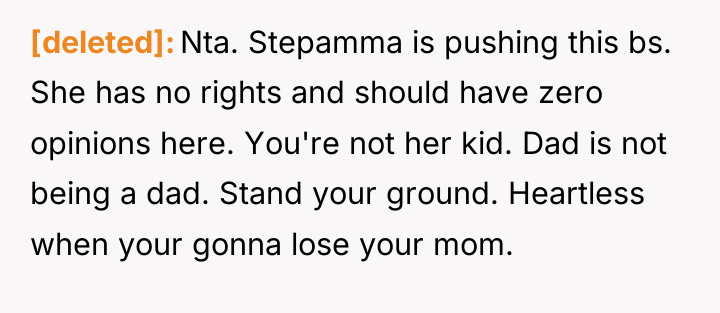 [deleted] Nta. Stepamma is pushing this bs. She has no...