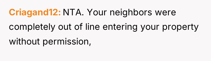 Criagand12 NTA. Your neighbors were completely out of line entering...