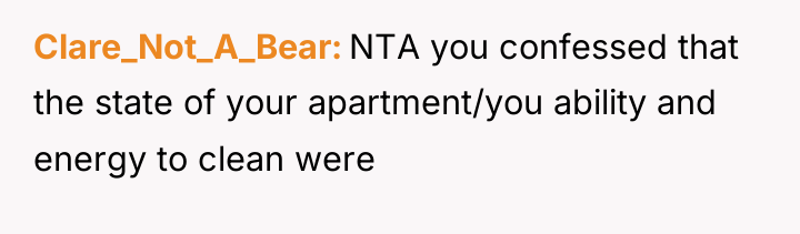 Clare_Not_A_Bear NTA you confessed that the state of your apartment/you...