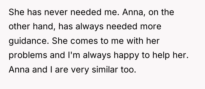 She has never needed me. Anna, on the other hand,...