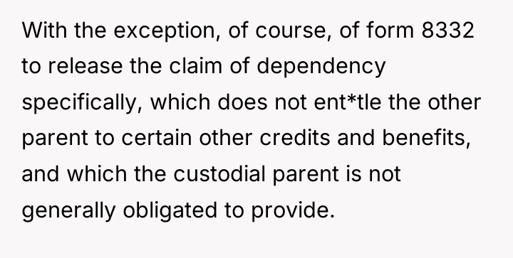 With the exception, of course, of form 8332 to release...