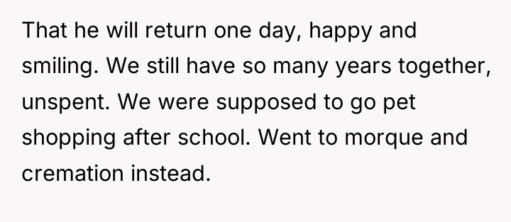 That he will return one day, happy and smiling. We...